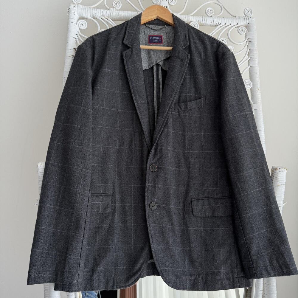 UNTUCKit Sport Coat Mens 42R Gray Cotton Windowpane Check Blazer Jacket Preppy